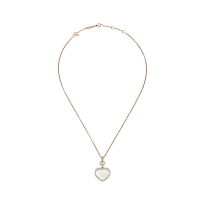 Chopard Happy Hearts pendant in 18k ethical rose gold with moving diamonds and mother of pearl, view 3