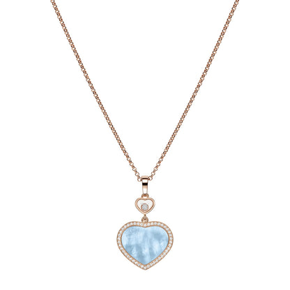 Chopard Happy Hearts pendant in 18k ethical rose gold with moving diamonds, mother of pearl and turquoise