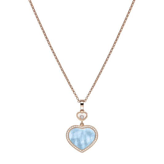 Chopard Happy Hearts pendant in 18k ethical rose gold with moving diamonds, mother of pearl and turquoise