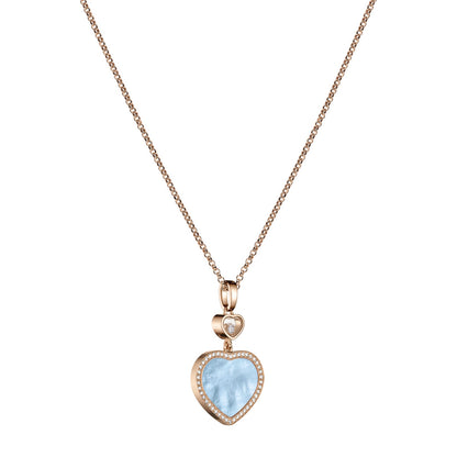 Chopard Happy Hearts pendant in 18k ethical rose gold with moving diamonds, mother of pearl and turquoise, view 2