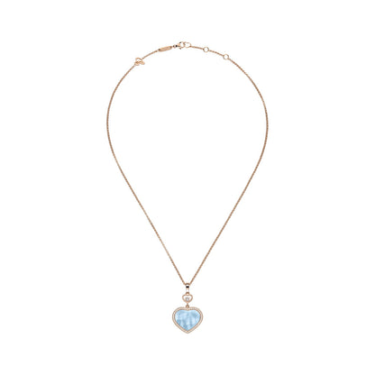 Chopard Happy Hearts pendant in 18k ethical rose gold with moving diamonds, mother of pearl and turquoise, view 3