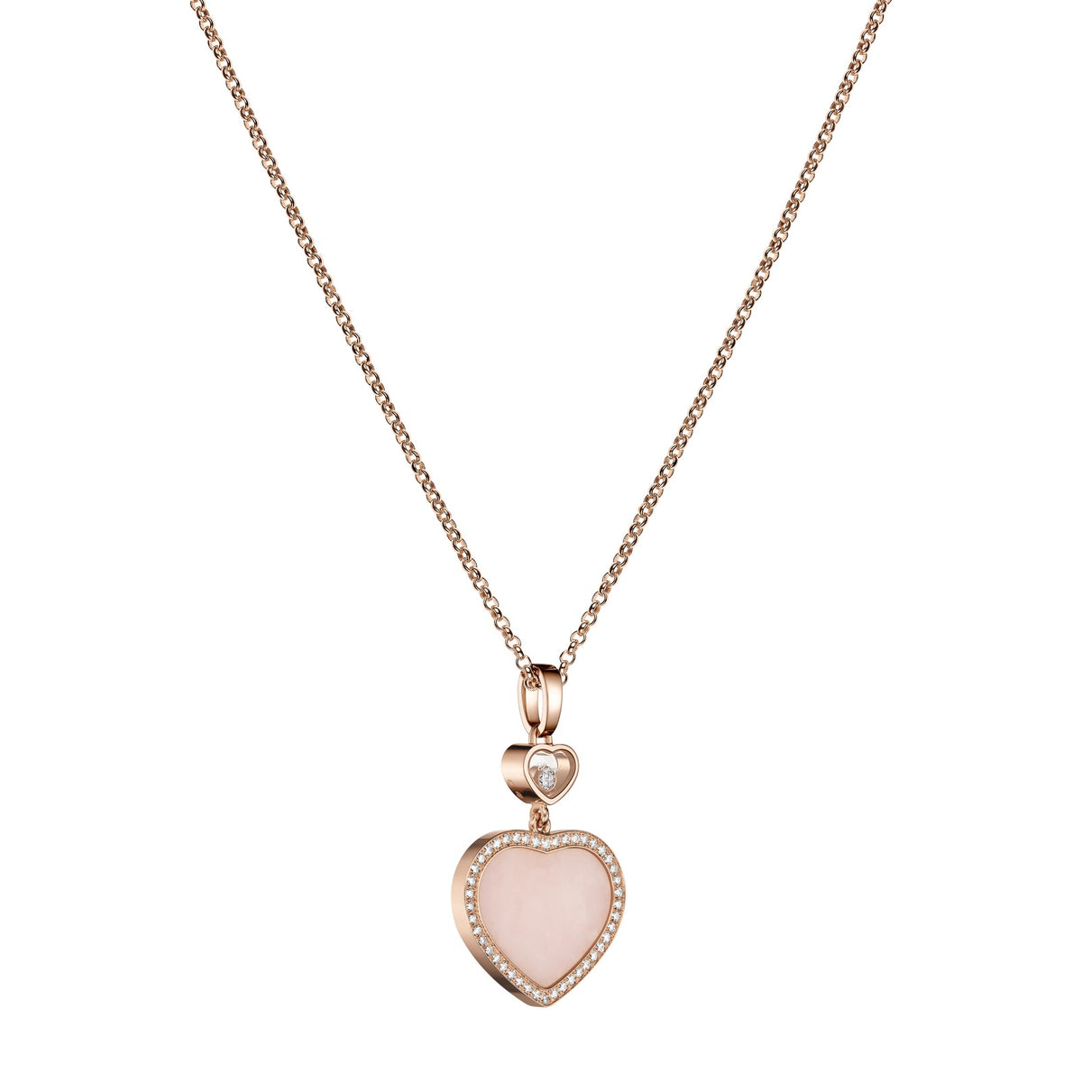 Chopard Happy Hearts pendant in 18k ethical rose gold with moving diamonds and opals, view 2