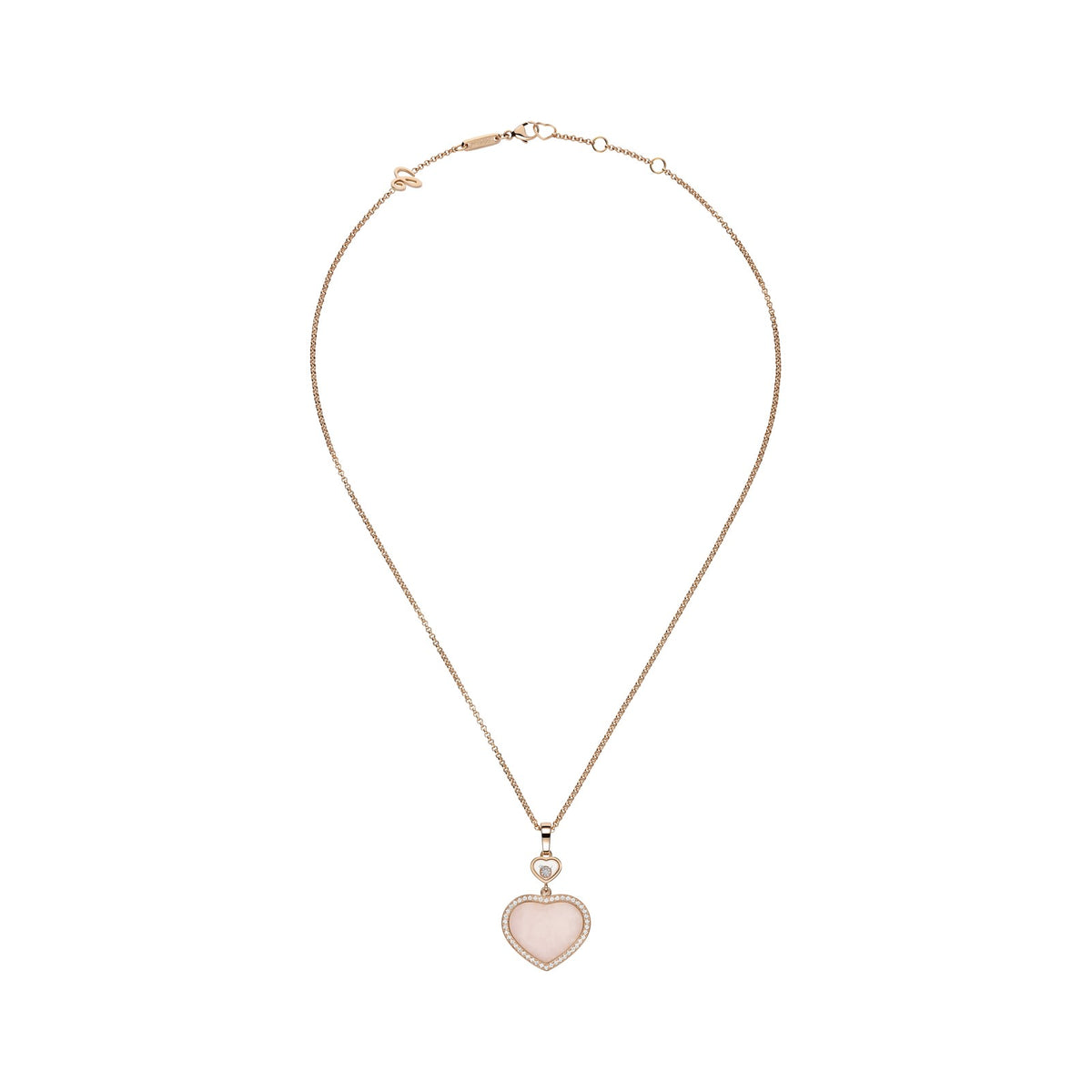 Chopard Happy Hearts pendant in 18k ethical rose gold with moving diamonds and opals, view 3