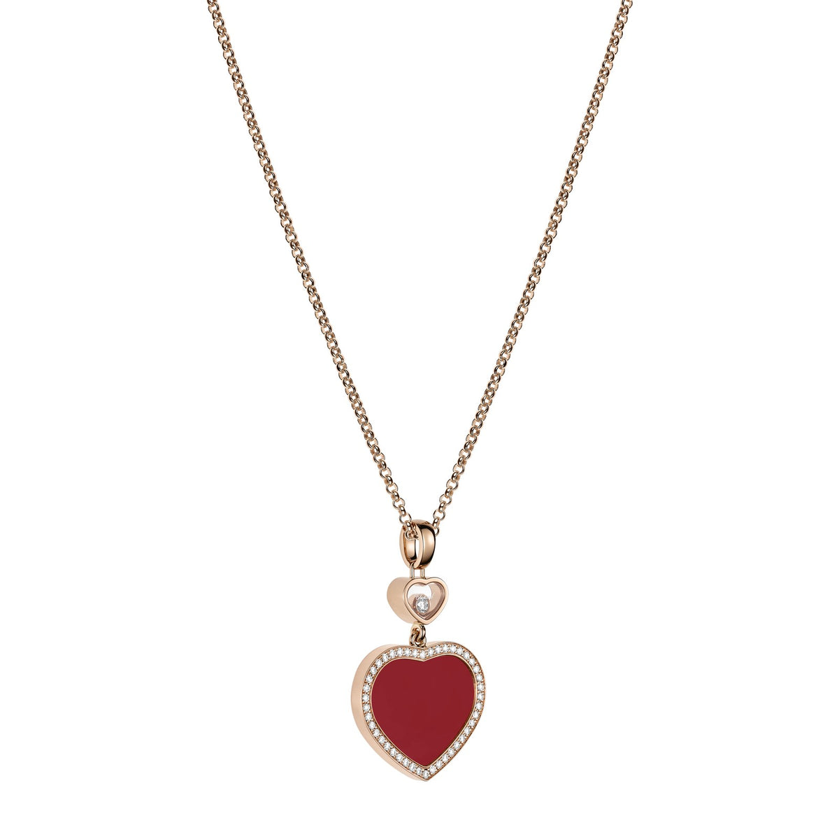 Chopard Happy Hearts pendant in 18k ethical rose gold with moving diamonds, view 2