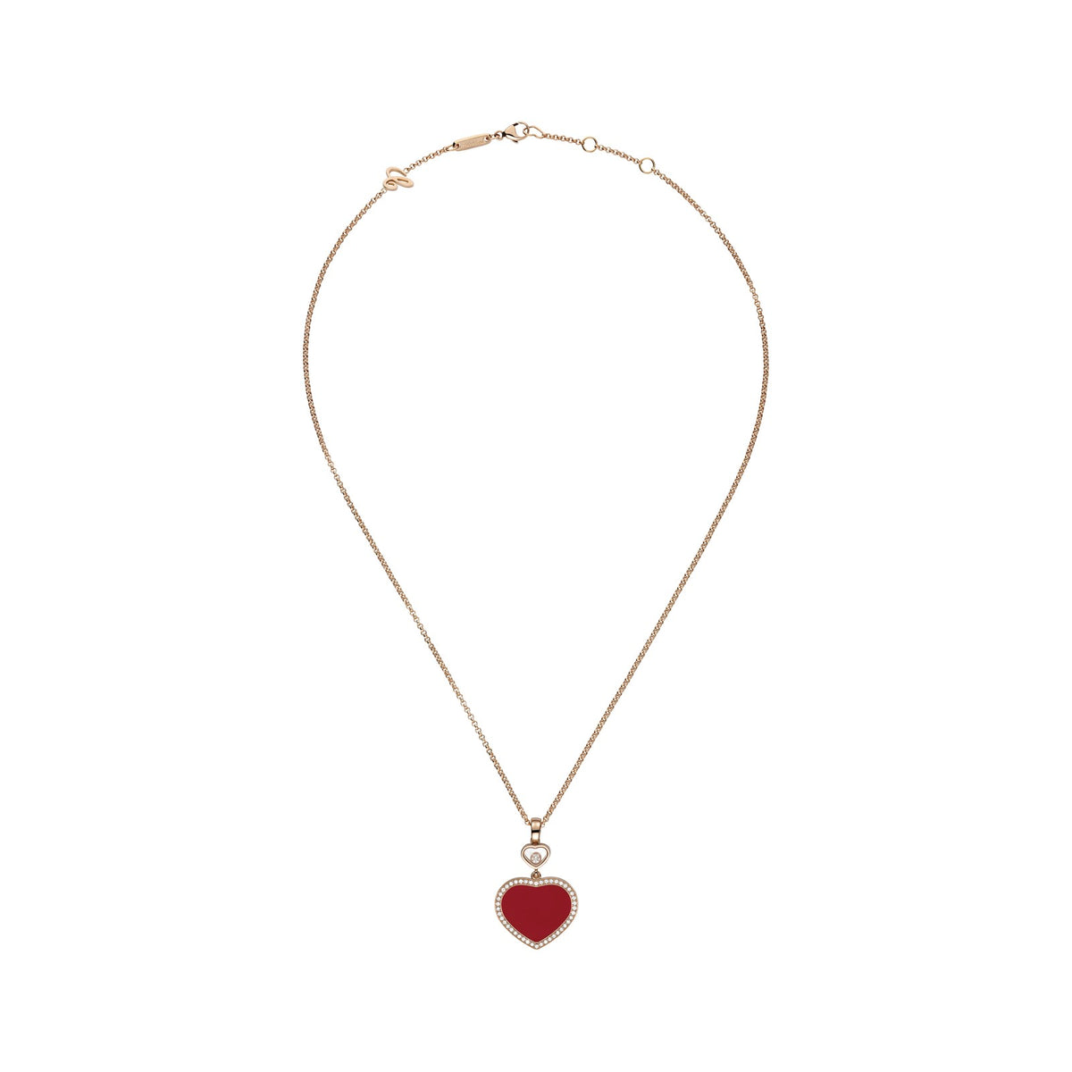 Chopard Happy Hearts pendant in 18k ethical rose gold with moving diamonds, view 3