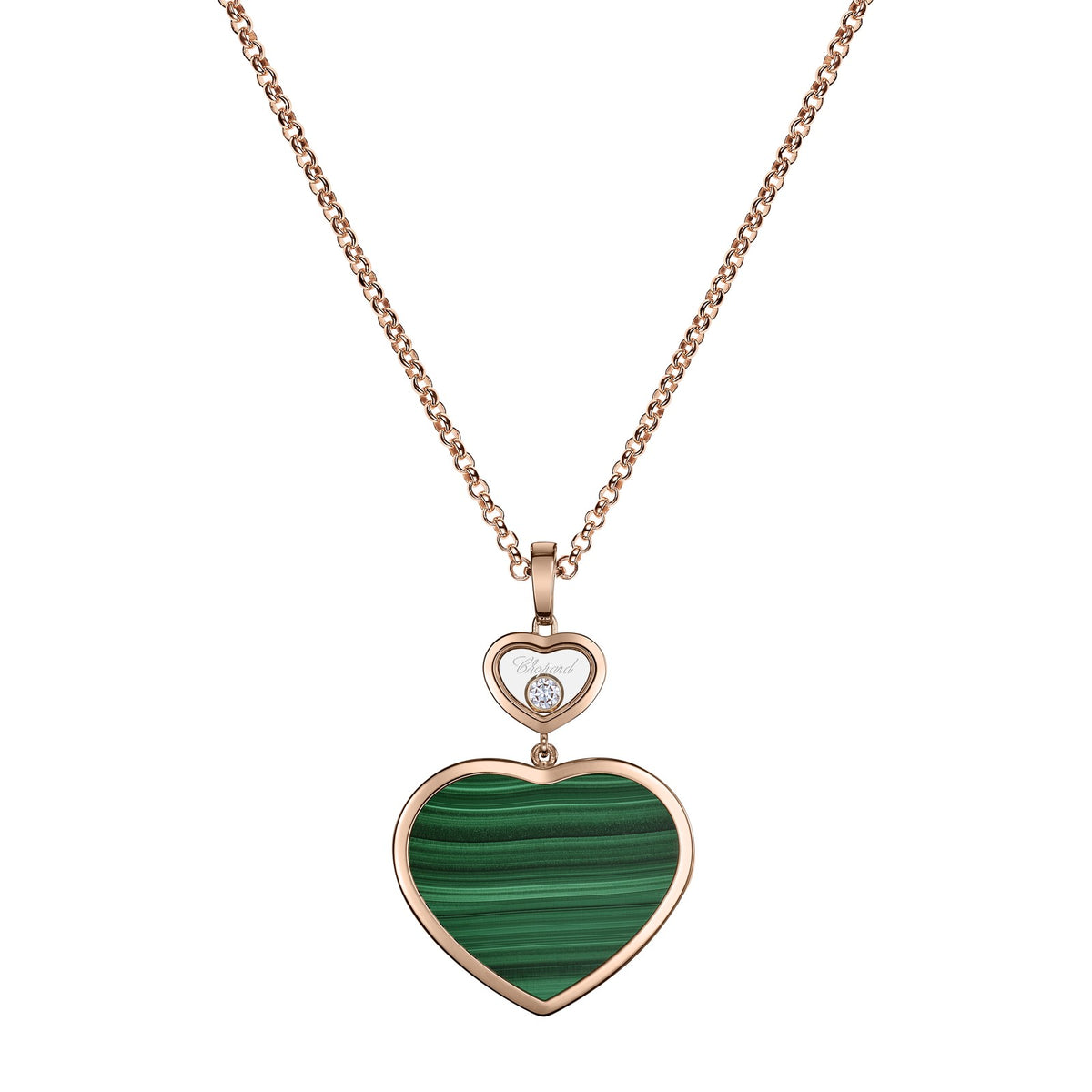 Chopard Happy Hearts pendant in 18k ethical rose gold with moving diamonds and malachite