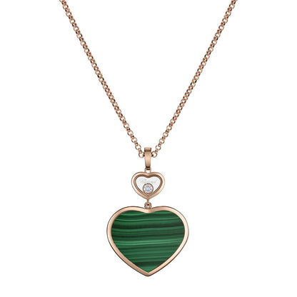 Chopard Happy Hearts pendant in 18k ethical rose gold with moving diamonds and malachite