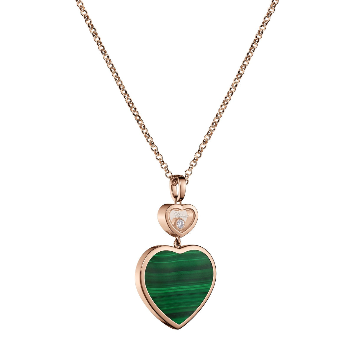 Chopard Happy Hearts pendant in 18k ethical rose gold with moving diamonds and malachite, view 2