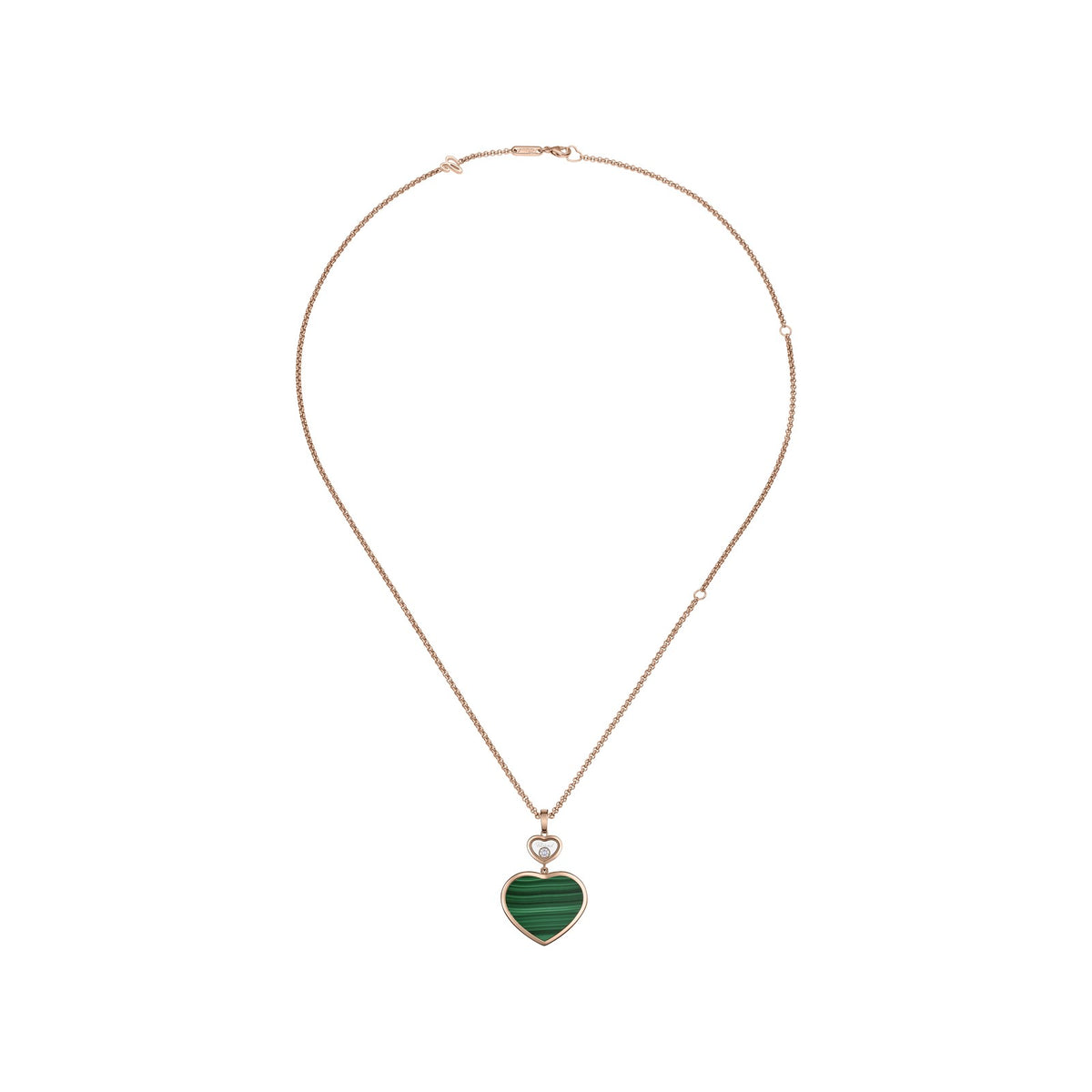 Chopard Happy Hearts pendant in 18k ethical rose gold with moving diamonds and malachite, view 3