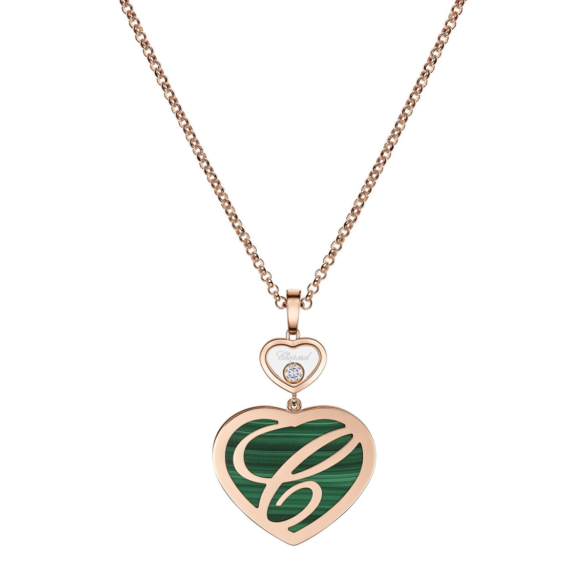 Chopard Happy Hearts pendant in 18k ethical rose gold with moving diamonds and malachite, view 4