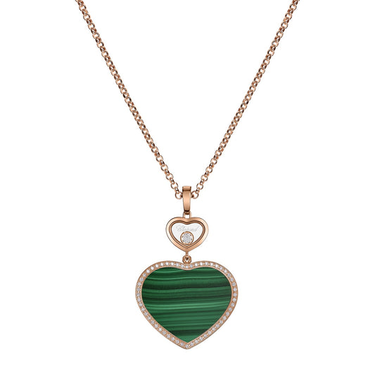 Chopard Happy Hearts pendant in 18k ethical rose gold with moving diamonds and malachite