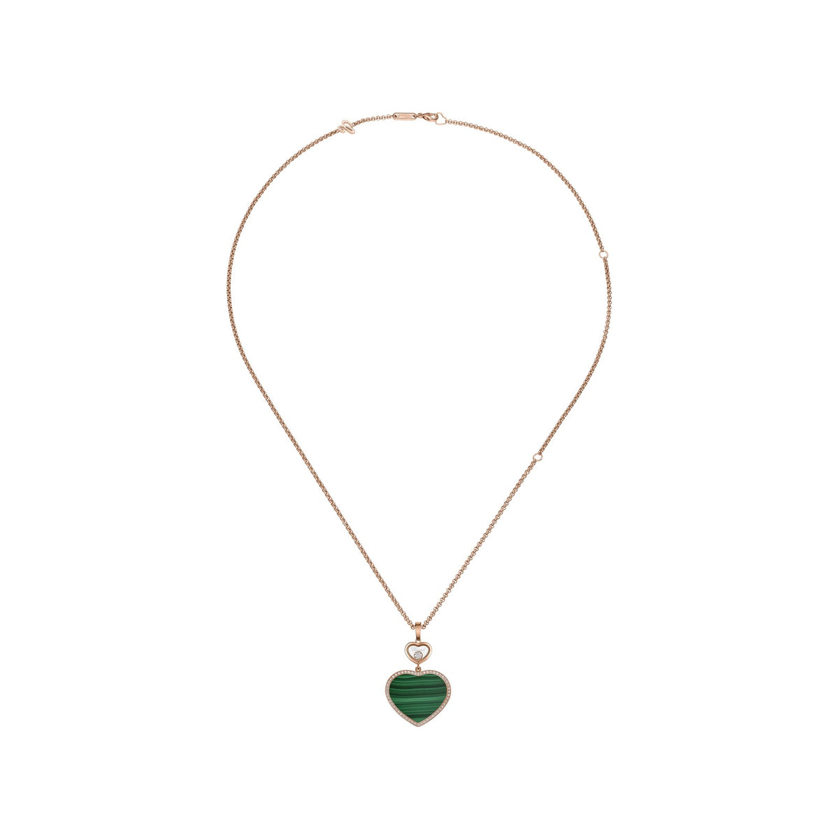 Chopard Happy Hearts pendant in 18k ethical rose gold with moving diamonds and malachite, view 3