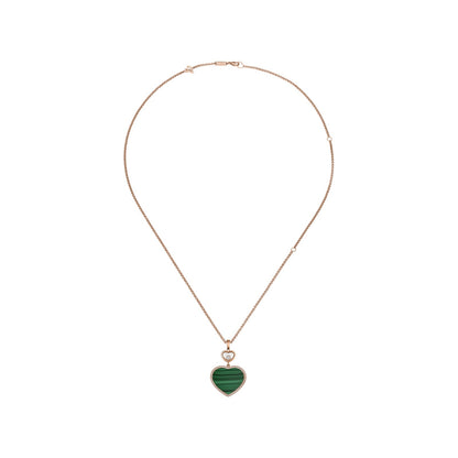 Chopard Happy Hearts pendant in 18k ethical rose gold with moving diamonds and malachite, view 3