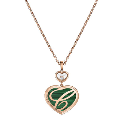 Chopard Happy Hearts pendant in 18k ethical rose gold with moving diamonds and malachite, view 4