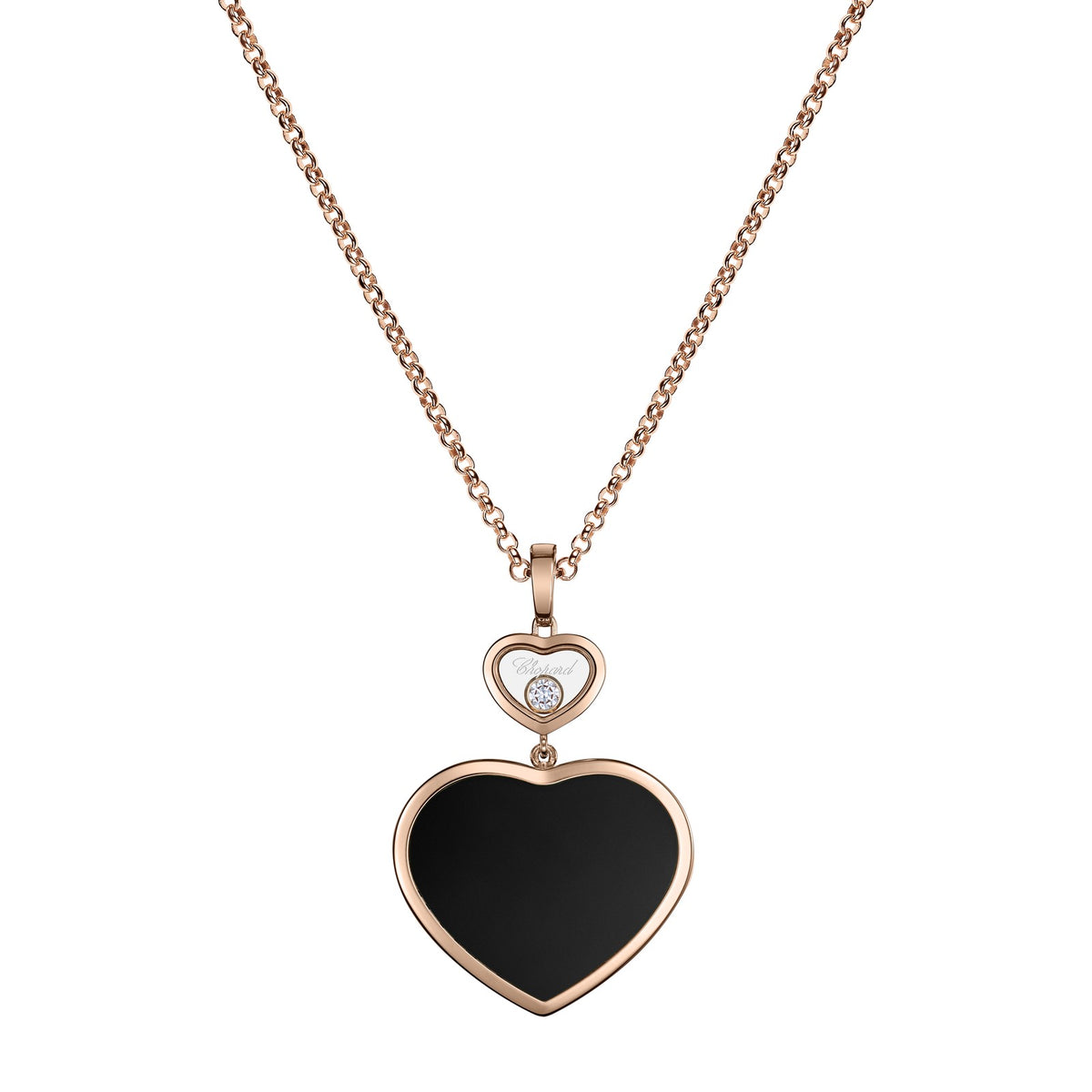 Chopard Happy Hearts pendant in 18k ethical rose gold with moving diamonds and onyx
