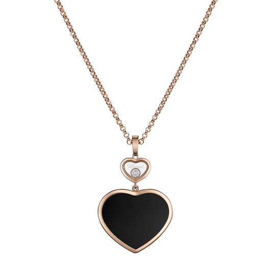 Chopard Happy Hearts pendant in 18k ethical rose gold with moving diamonds and onyx