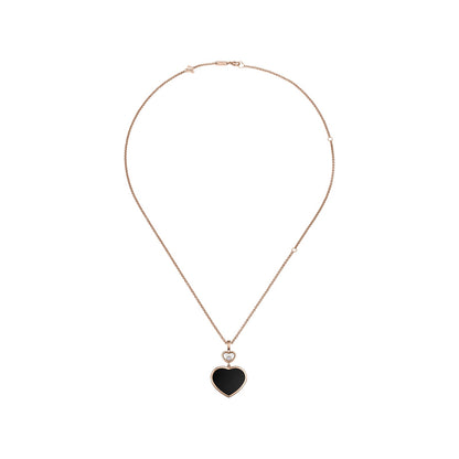 Chopard Happy Hearts pendant in 18k ethical rose gold with moving diamonds and onyx, view 3