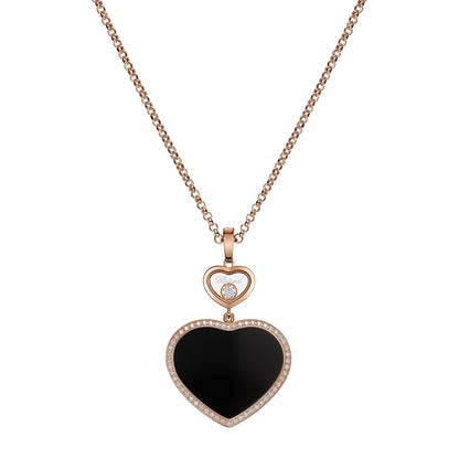 Chopard Happy Hearts pendant in 18k ethical rose gold with moving diamonds and onyx