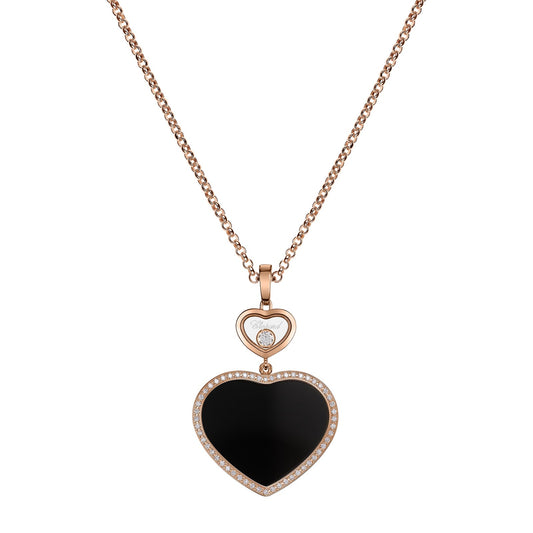 Chopard Happy Hearts pendant in 18k ethical rose gold with moving diamonds and onyx