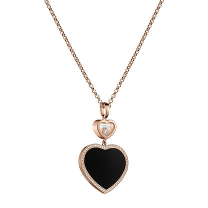 Chopard Happy Hearts pendant in 18k ethical rose gold with moving diamonds and onyx, view 2