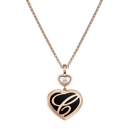 Chopard Happy Hearts pendant in 18k ethical rose gold with moving diamonds and onyx, view 4