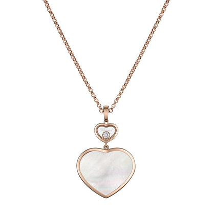 Chopard Happy Hearts pendant in 18k ethical rose gold with moving diamonds and mother of pearl