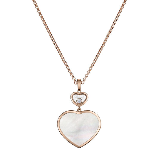 Chopard Happy Hearts pendant in 18k ethical rose gold with moving diamonds and mother of pearl