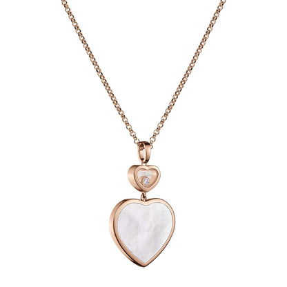 Chopard Happy Hearts pendant in 18k ethical rose gold with moving diamonds and mother of pearl, view 2