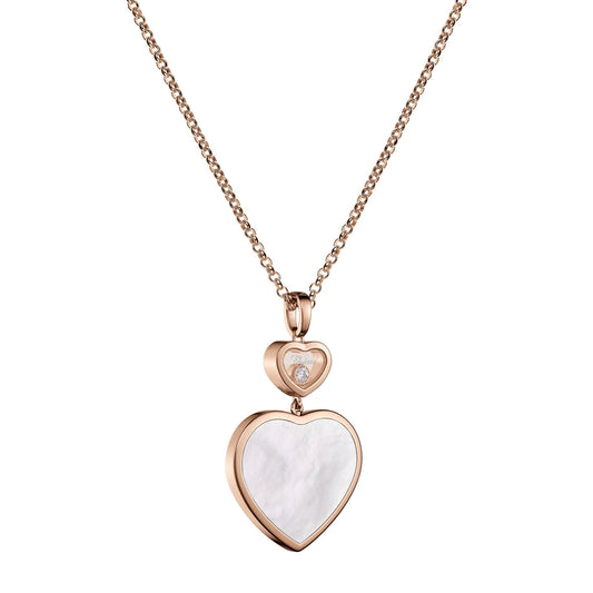 Chopard Happy Hearts pendant in 18k ethical rose gold with moving diamonds and mother of pearl, view 2