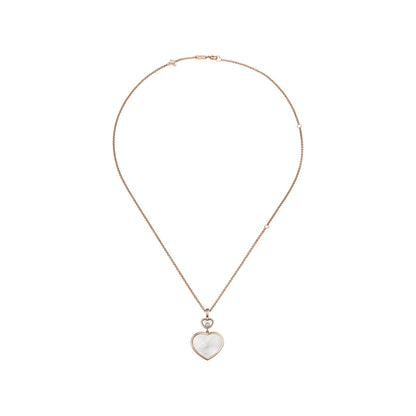 Chopard Happy Hearts pendant in 18k ethical rose gold with moving diamonds and mother of pearl, view 3