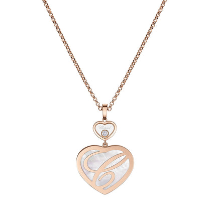 Chopard Happy Hearts pendant in 18k ethical rose gold with moving diamonds and mother of pearl, view 4