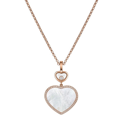 Chopard Happy Hearts pendant in 18k ethical rose gold with moving diamonds and mother of pearl