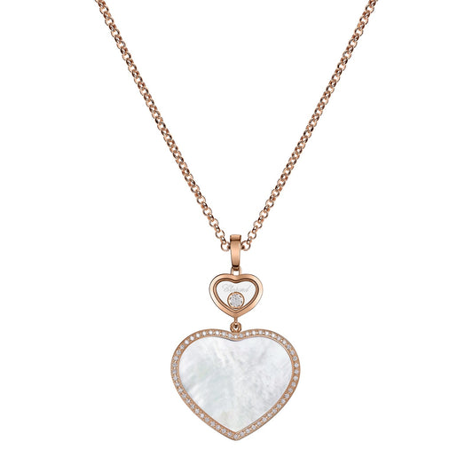 Chopard Happy Hearts pendant in 18k ethical rose gold with moving diamonds and mother of pearl