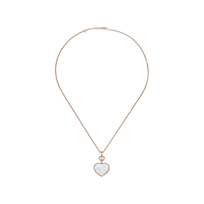 Chopard Happy Hearts pendant in 18k ethical rose gold with moving diamonds and mother of pearl, view 3