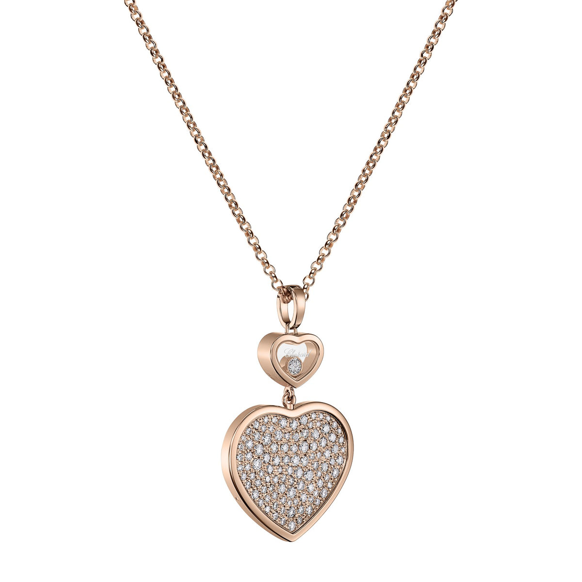 Chopard Happy Hearts pendant in 18k ethical rose gold with moving diamonds, view 2