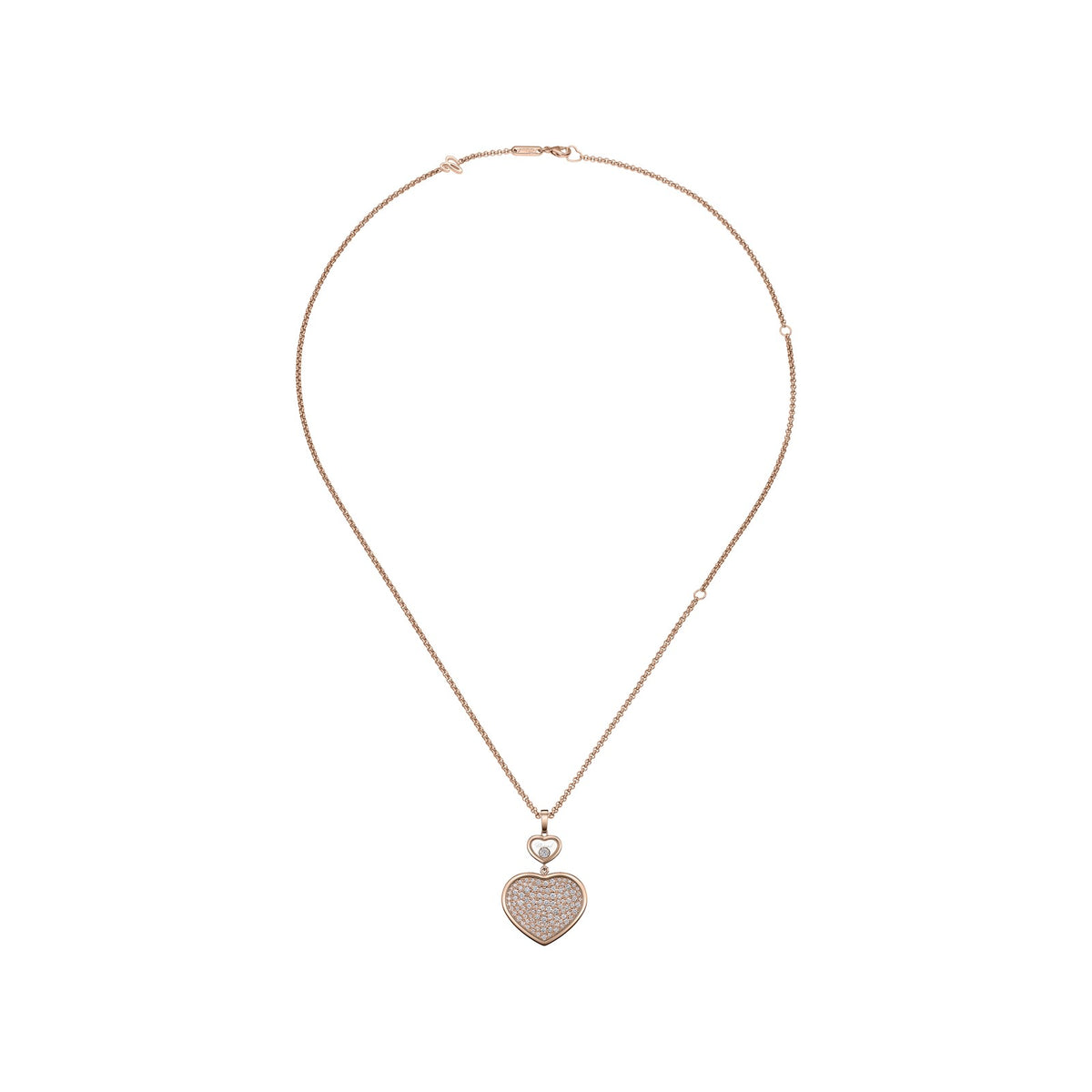 Chopard Happy Hearts pendant in 18k ethical rose gold with moving diamonds, view 3