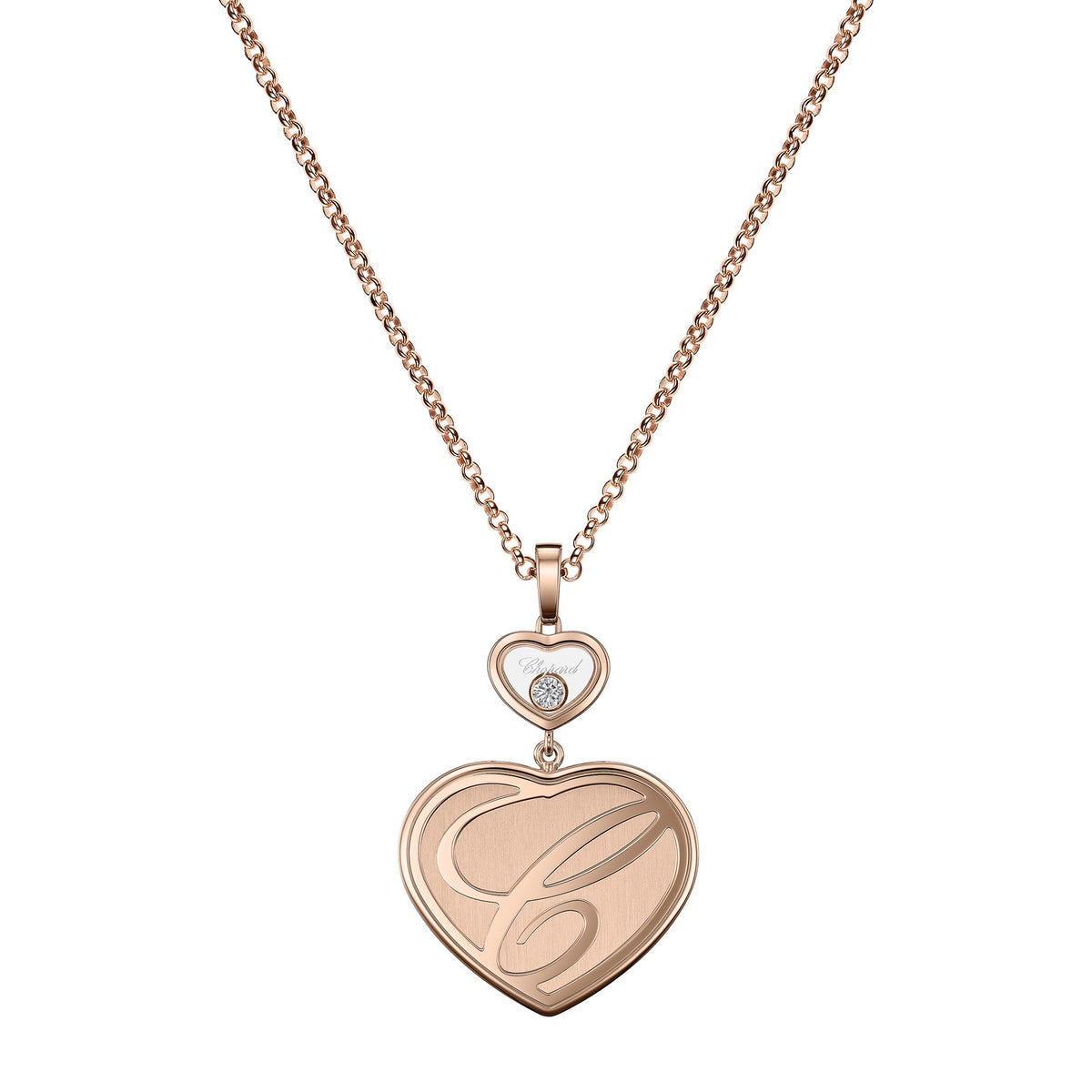 Chopard Happy Hearts pendant in 18k ethical rose gold with moving diamonds, view 4