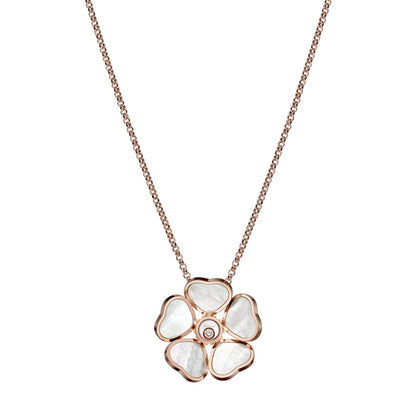 Chopard Happy Hearts pendant in 18k ethical rose gold with moving diamonds and mother of pearl