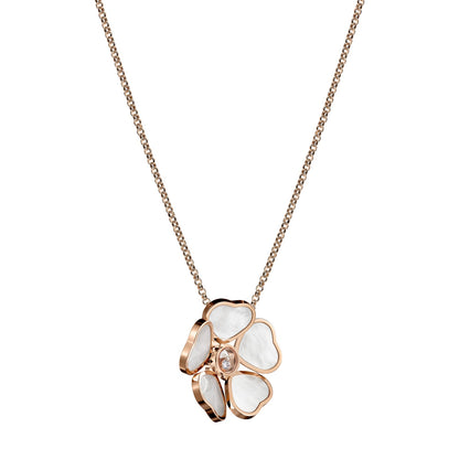 Chopard Happy Hearts pendant in 18k ethical rose gold with moving diamonds and mother of pearl, view 2