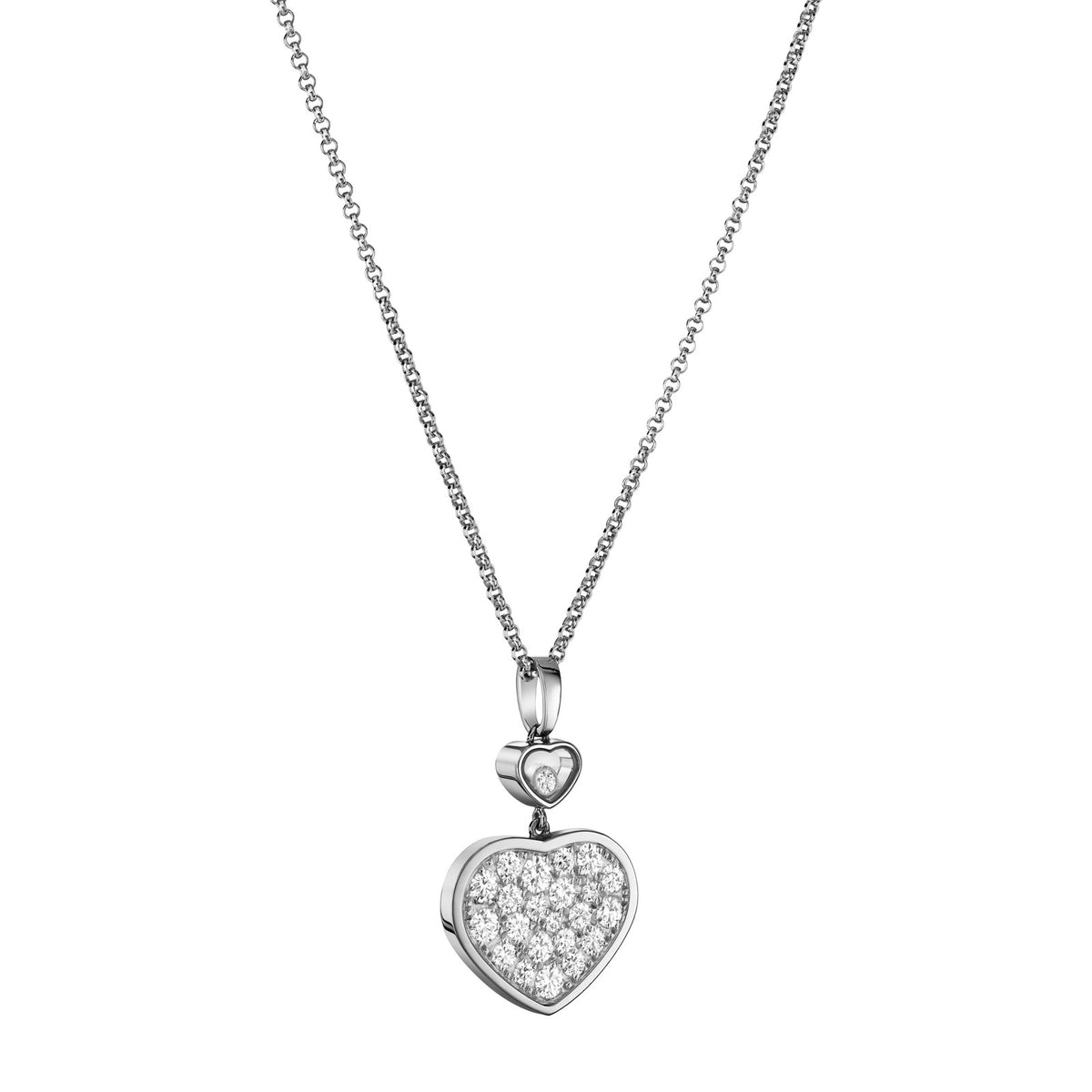 Chopard Happy Hearts pendant in 18k ethical white gold with moving diamonds view 2