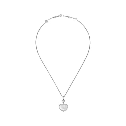 Chopard Happy Hearts pendant in 18k ethical white gold with moving diamonds and mother of pearl, view 3