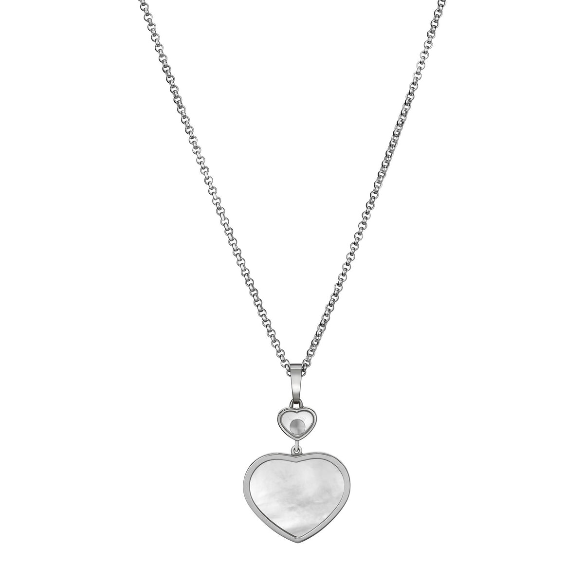 Chopard Happy Hearts pendant in 18k ethical white gold with moving diamonds and mother of pearl, view 4