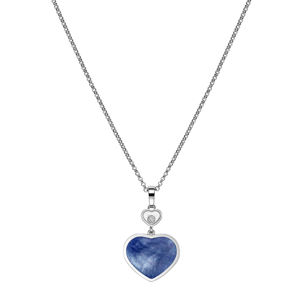 Chopard Happy Hearts pendant in 18k ethical white gold with moving diamonds and mother of pearl