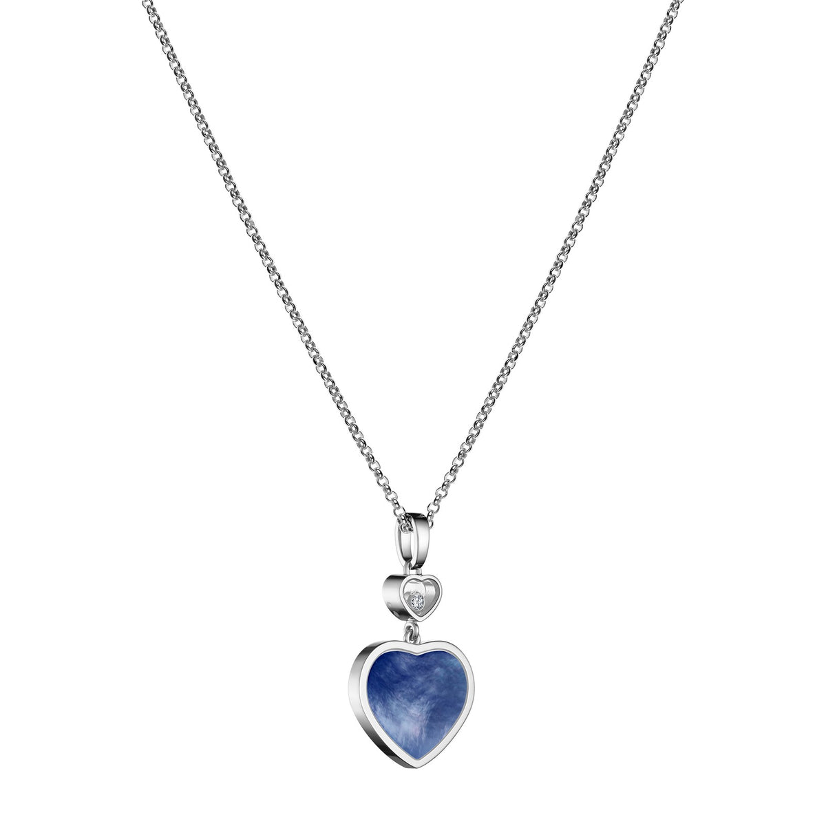 Chopard Happy Hearts pendant in 18k ethical white gold with moving diamonds and mother of pearl, view 2