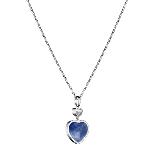 Chopard Happy Hearts pendant in 18k ethical white gold with moving diamonds and mother of pearl, view 2