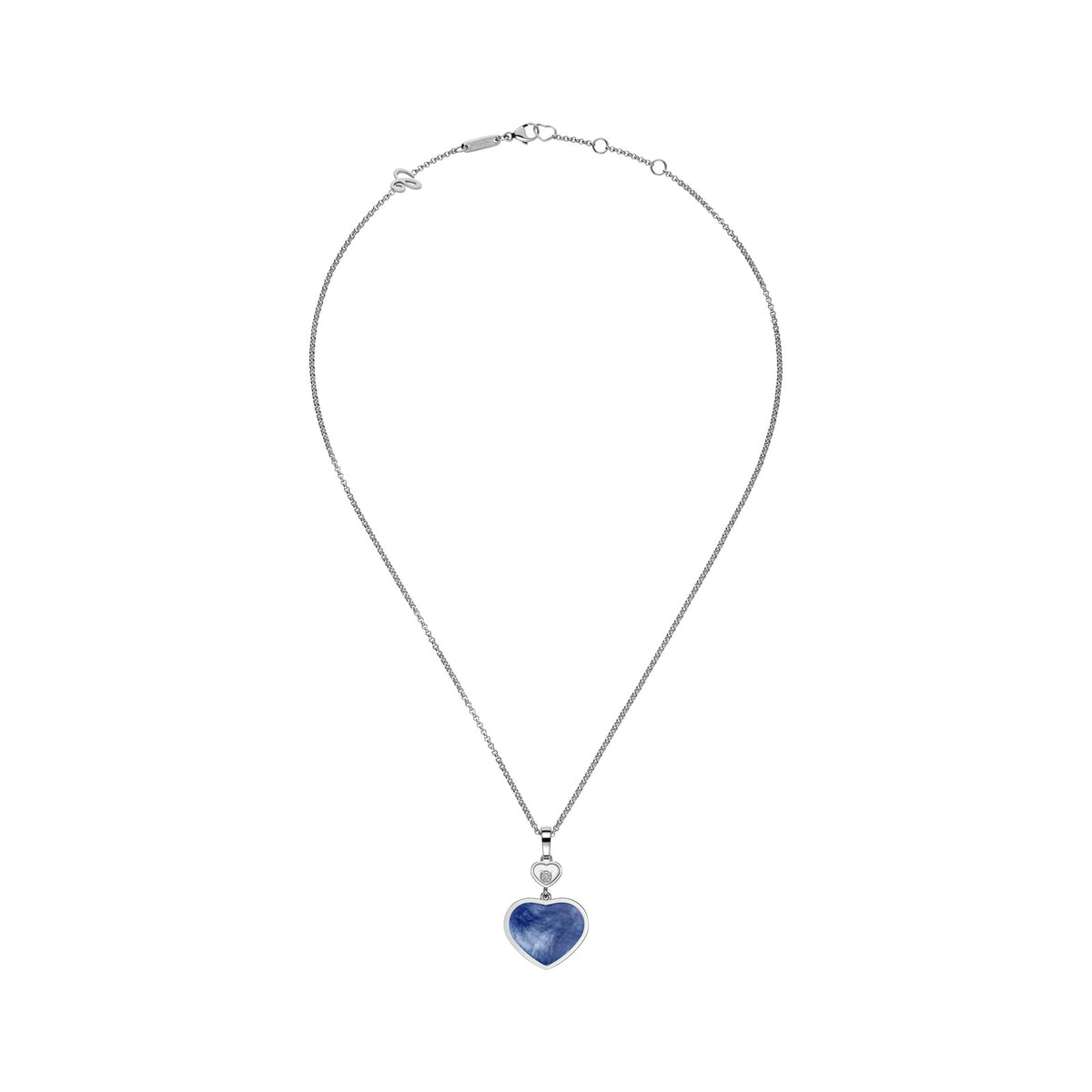 Chopard Happy Hearts pendant in 18k ethical white gold with moving diamonds and mother of pearl, view 3