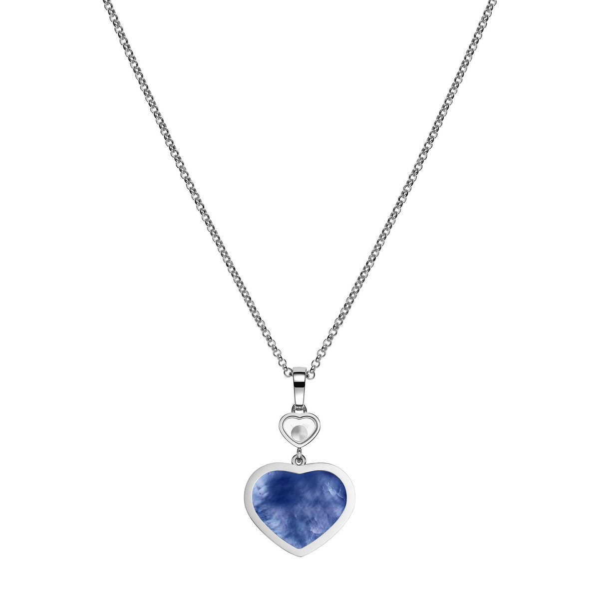 Chopard Happy Hearts pendant in 18k ethical white gold with moving diamonds and mother of pearl, view 4