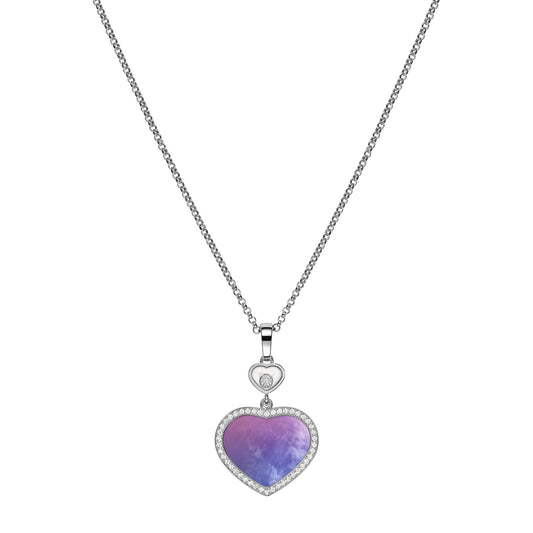 Chopard Happy Hearts pendant in 18k ethical white gold with moving diamonds and mother of pearl