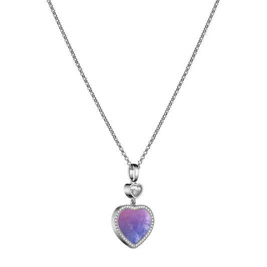 Chopard Happy Hearts pendant in 18k ethical white gold with moving diamonds and mother of pearl, view 2