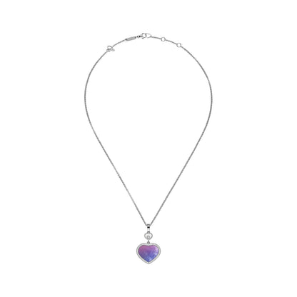 Chopard Happy Hearts pendant in 18k ethical white gold with moving diamonds and mother of pearl, view 3